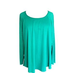 Cato Plus Kelly Green Knit Top Rhinestone Studded Sleeves Sz 18/20W Fall Holiday